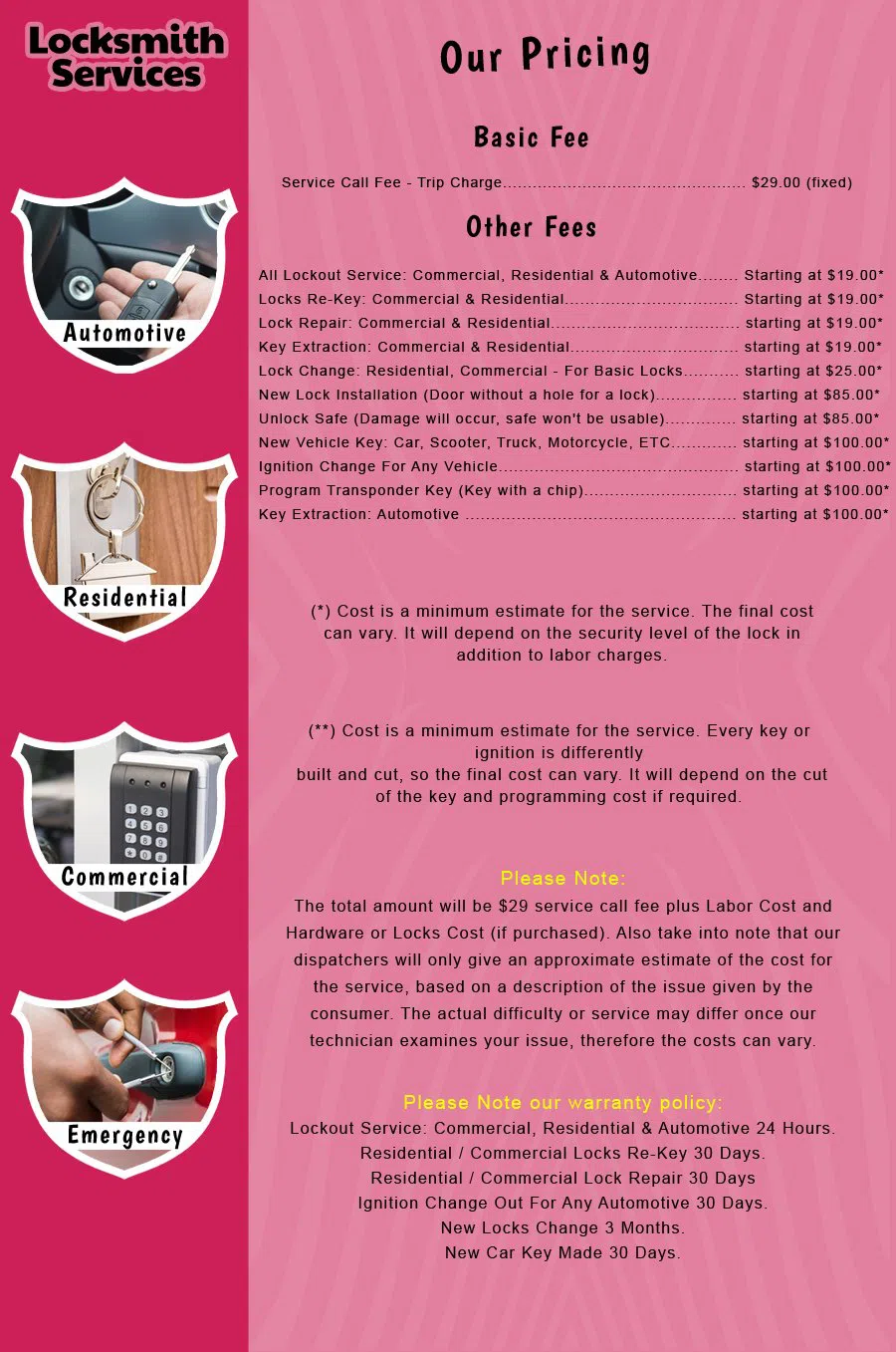 Roseland NJ Locksmith Store Roseland, NJ 973-630-7958 - price-list-c-18